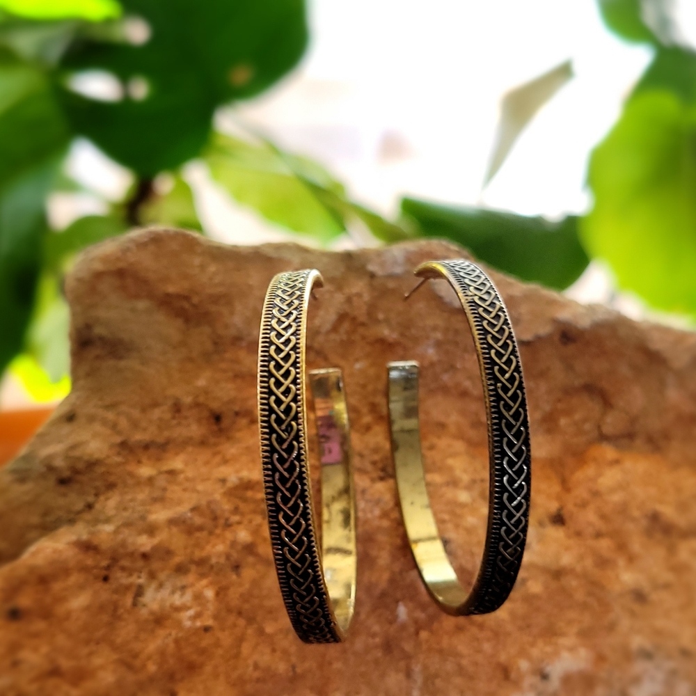 Celtic Knot Braid Cooper Color Hoop Earrings 2in